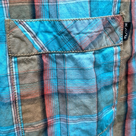 KAVU light blue plaid button short sleeve shirt medium - Picture 4 of 5